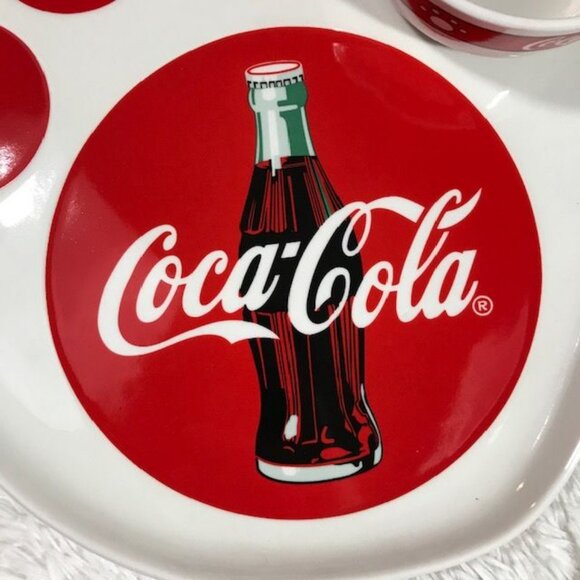 Coca-Cola Vintage 2 Piece Ceramic Chip & Dip Polar Bear Paw Anchor Hocking Set - Picture 3 of 13